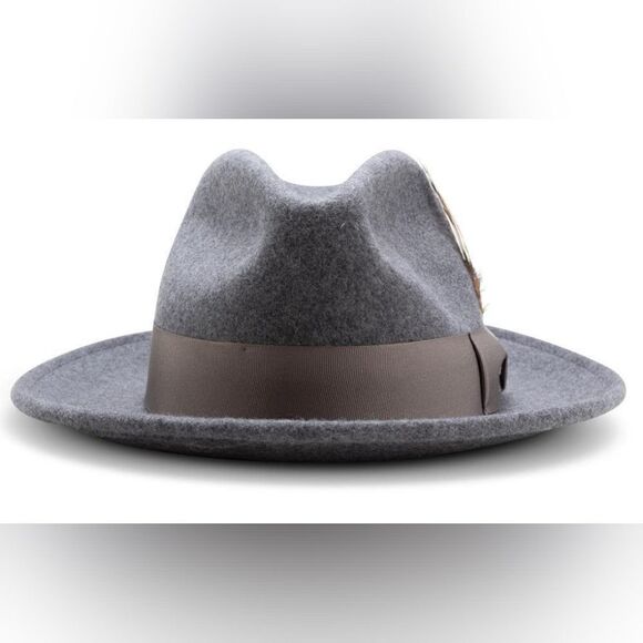 MEN'S MONTIQUE GRAY LIGHT FELT 2 1/2" WIDE BRIM PINCH FEDORA HAT. H60 - Picture 2 of 5